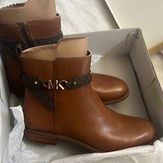 Nwt, Mk, Women’s 8.5, Heeled Booties, 1 Inch Heel, Zipper On Side Mk Boots Michael Kors, Michael Kors Boots, Brown Riding Boots, Black Suede Ankle Boots, Leather Heeled Boots, Tan Boots, Black Ankle Booties, Leather Riding Boots, Platform Ankle Boots