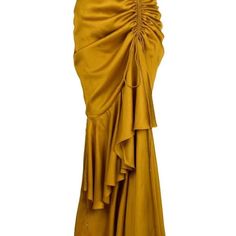 Yellow And Gold Outfit, Golden Yellow Outfit, Yellow Aesthetic Clothes, Egyptian Skirt, Drapped Skirt, Rushed Skirt, Unique Skirts Design, Drapery Dress, Skirt Drape