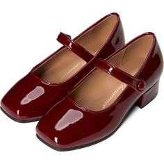 For this school season we created wear-forever shoes that'll elevate anything you style them with. These Holly heels have been crafted from glossy leather in a sweet Mary Jane shape with square toes and a buckle-fastening strap. | Age of Innocence | Holly Square Toe Buckle Strap Heels Shoes (Burgundy, Size 31) | Maisonette collects the best children’s products from around the world (unlike Zulily, Etsy, The Tot, Farfetch Kids, Childrensalon, Crate and Kids, Kohls, Wayfair, Buy Buy Baby, Nordstroms, Mini Boden, J.Crew Factory, or PotteryBarn Kids), creating a curated shopping experience for you. Think of us as your shortcut to fashion for litte ones! Burgundy Mary Janes, Mary Janes Aesthetic, Red Mary Janes, Red Mary Jane Shoes, Summer Pumps, Mary Janes Shoes, Cozy Shoes, Autumn Shoes, Velvet Sneakers