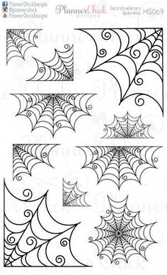 the spider web pattern is shown in black and white, as well as some other patterns