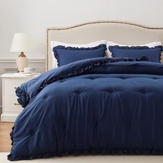 PRICES MAY VARY. 【STYLISH DESIGN】Unlike traditional and uncreative navy blue comforter sets twin, our comforter set ruffle navy has a 2-inch ruffle around it that not only makes the navy blue bedding look classy and stylish, but also enhances the feel of the entire room. 【EXQUISITE CRAFTSMANSHIP】Our navy twin comforter set is made from high-quality materials and ingenious point stitching design to ensure that it can withstand regular use without tearing and prevent the filling from shifting and Twin Bed Comforter Sets, Navy Comforter Sets, Twin Bed Comforter, Navy Blue Bedding, Ruffle Comforter, Full Size Comforter Sets, Full Comforter Sets, Queen Size Comforter Sets, King Size Comforter Sets