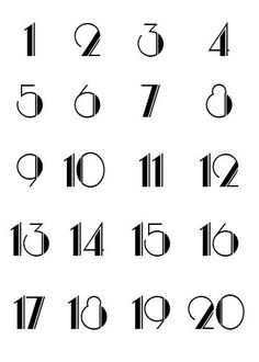 the numbers are black and white on a white background, which is also in different font styles