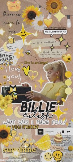 a collage of images with words and pictures on them, including sunflowers