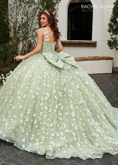 3D Butterfly Corset Quinceanera Dress by Rachel Allan RQ3112 – ABC Fashion Butterfly Corset, Green Quinceanera Dresses, Sweet 15 Dresses, Quinceñera Dresses, Butterfly Applique, Butterfly Motif, Pretty Quinceanera Dresses, Quince Dress, Theme Dress