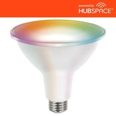 a white light bulb that is on top of an orange and white background with the words hub