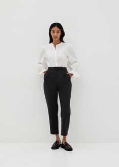 Haidyn Tailored Peg Leg Pants Classic Relaxed Fit Bottoms For Day Out, Classic Cotton Bottoms For Day Out, Tapered Leg Pants For Day Out, Classic High-waisted Pants For Day Out, Tapered Leg Pants With Belt Loops For Day Out, Elegant Tapered Leg Pants For Day Out, Fitted High Waist Pants For Casual Wear, High Waist Fitted Pants For Daywear, Fitted High Waist Pants For Daywear