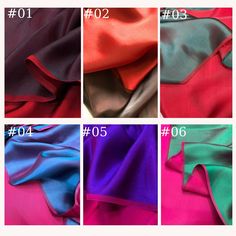 four different colors of satin fabric with the number one on each side and two in the middle