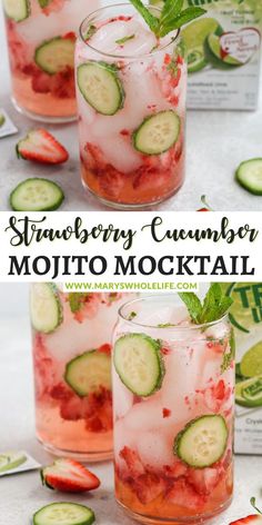 strawberry cucumber mojito cocktail with mint garnish