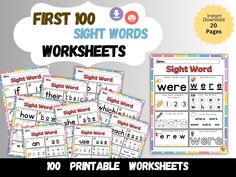 the first 100 sight words worksheets are shown