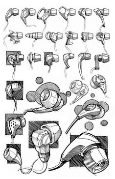 some drawings of different types of headphones