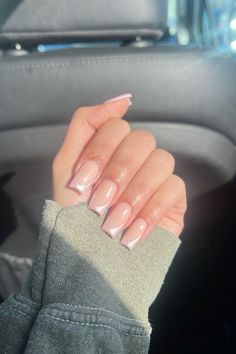 pink chrome french tip nails #pink #chrome #nails Chrome French Pedicure, Pink Chrome Design Nails, Short French Tip Chrome Nails, Chrome French Tips Square, French Tips With Chrome Square, Chrome French Nails Square, Light Pink French Tip With Chrome, Crome Pink Nails, Crome Pink Nail French