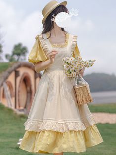 ❤Retro girly yellow dress + apron + ribbon❤︎
⚠Please allow 30 days for shipping. Dress Apron, Dress With Apron Vintage, Yellow Fantasy Outfit, Yellow Aesthetic Fashion, Yellow Dress Aesthetic Vintage, Yellow Picnic Dress, Yellow Vintage Fashion Dress, Yellow Aesthetic Clothes, Sunflower Inspired Outfit