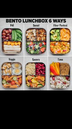 the bento lunchbox 6 ways is full of healthy food, including fruits and vegetables