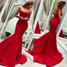 Red Mermaid Dress, Cheap Gowns, Strapless Evening Gowns, Red Mermaid, Mermaid Evening Gown, Trumpet Dress, Plus Size Prom, Satin Evening Dresses, Sweetheart Prom Dress