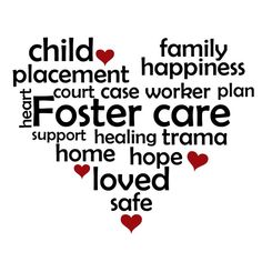 a heart shaped word with the words foster care written in different languages on white background