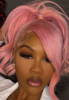 Lace Front Wig Virgin Human Hair Brown and Blonde 150%Density Medium Cap 16" Blonde Wig Bangs, Pink Wig Outfit Ideas, Pink Wigs For Black Women, Hair Brown And Blonde, Birthday Wigs, Pink Hair Hairstyles, Pink Baddie Aesthetic, Gorgeous Wigs, Brown And Pink Hair