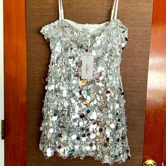 See Pictures Hoco Inspo, Silver Mini Dress, Embellished Mini Dress, See Pictures, See Picture, Strapless Dress, Size 12, Sparkle, Mini Dress