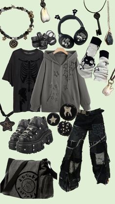 grunge thrift box options are mix and match Grunge Fits, Silly Clothes, Look Grunge, Cooler Style, Alt Outfits, Emo Outfits, New Rock, Grunge Goth, Swaggy Outfits