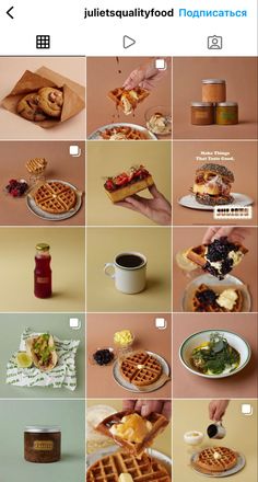 a series of photos showing different types of waffles