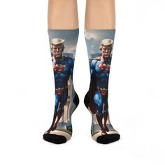 Unleash your inner hero with our incredible "SuperTrump" socks! Featuring a vibrant design of Trump as a superhero, these socks symbolize courage, leadership, and the spirit of America. Perfect for those who see Trump as a larger-than-life figure and want to make a bold statement.

Why You'll Love Them:

Perfect gift for Trump supporters and superhero fans
Channel your superpowers and make a statement with every step!

#CrazyEpicSocks #TrumpSupporter #SuperheroFashion #SockStyle #AmericanHero Superhero Fashion, Superhero Theme, American Heroes, Fashion Socks, Vibrant Design, Mug Shots, Super Powers, Crew Socks, Fashion Statement