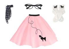 a pink skirt with poodles and glasses on it