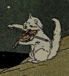 an image of a cat playing violin on the hill at night with stars in the sky