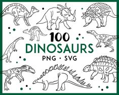 dinosaur coloring pages for kids with the words 100 dinosaurs in green, white and black