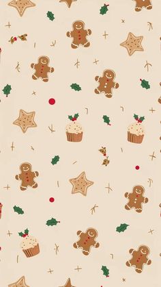 a christmas themed wallpaper with gingerbreads and stars