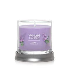 yankee candle lilac blossoms in a glass container