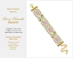 the beaded bracelet pattern is shown in gold and pink