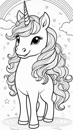 #diy, #crafts, #handmade, #creative Unicorn Coloring Book, Drawing For Colouring Kids, Coloring Pages Cute Animals, Unicorn Images Free Printable, Rainbow Colouring Pages, Simple Unicorn Drawing, Cute Colouring In Pages, Unicorn Drawing For Kids, Unicorn Black And White