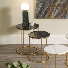 Elegant Black Marble & Gold Side Tables – Nesting Design with Metal Frame - Decor interiors 2 Side Tables, Marble Tables, Gold Side Table, Marble Side Table, Wall Light Shades, Marble Frame, Elegant Sofa, Black Side Table, Marble Side Tables