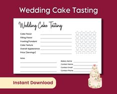 the wedding cake tasting card is shown