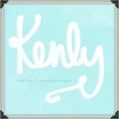 the word kenley written in white on a light blue background with an arrow pointing to it