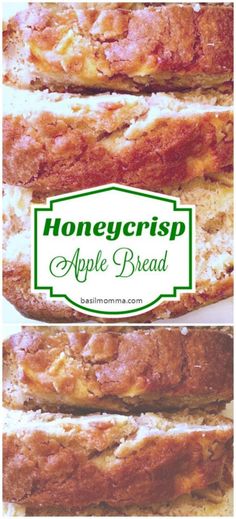 honeycrisp apple bread is cut in half and stacked on top of each other