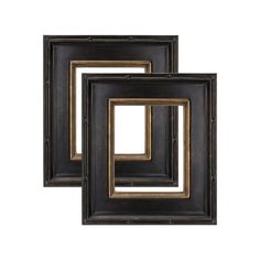 three black and gold frames on a white background