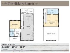 two floor plans for the first and second floors, with one bedroom on each side