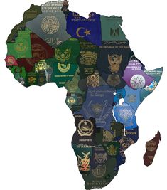 the map of africa is made up of many different flags and emblems on it