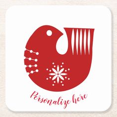 a red bird with snowflakes on it's head and the words personalize here