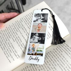 a bookmark that has photos on it with the word mom in black and white