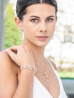 Rose Gold Opal Crystal and CZ Necklace, Earring and Bracelet Set Rose Gold Wedding Accessories, Rose Gold Accessories, Rose Gold Wedding Jewelry, Bridal Attire, Vintage Inspired Jewelry, Cz Necklace, Matching Jewelry, Cz Pendant, Bridal Bracelet