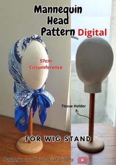 the mannequin head pattern digital for wig stand is shown in two different views