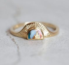 Cyra Oyster turquoise ring half moon Sunstone Engagement Ring, Bohemian Style Rings, Boho Wedding Ring, Sunstone Ring, Moon Cut, Oyster Turquoise, Unique Rings Vintage, Metric System, Sun Rises