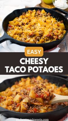 easy cheesy taco potatoes in a cast iron skillet