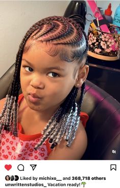 Kids Braiding Hairstyles Black, Cornrolls Hairstyles Braids For Kids, Kids Feed In Ponytail, Braids Toddler Girl, Kid Feed In Braid Styles, Easy Braided Hairstyles For Kids Black, Braided Ponytails For Kids, Scalp Braids For Kids, Easy Hairstyles Natural Hair