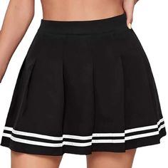 Xs Wakallsmo Women's Sexy Mini Skirt School Uniform Skirt Ruffle Skirts Cheerleader Pleated Skirt(Color: Black With White Stripe) Casual Pleated Skort For Club, Trendy Black Mini Length Tennis Skirt, Trendy Black Mini-length Tennis Skirt, Trendy Black Mini Tennis Skirt, High Waist Lined Tennis Skirt For Night Out, High Waist Stretch Mini Skirt For School, Black High Waist Lined Tennis Skirt, Trendy High Waist Mini Skirt For School, Pleated Mini Skirt For Club