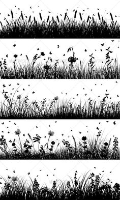 grass and flowers silhouettes - miscellaneous illustrations