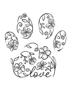 an image of a dog paw with flowers on it's side and the words svg eps dxf png