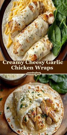 Creamy garlic sauce, Cheesy, Chicken, Wraps, Easy dinner recipe Creamy Garlic Sauce, Chicken Wraps, Creamy Garlic, Garlic Chicken, Chicken Tenders, Satisfying Food, Melted Cheese, Main Dishes, Comfort Food