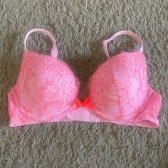 All Orders Ship Within 1-3 Business Days! Gorgeous Pink Bra With Orange Threading Detail, Orange Rhinestone Detailing On Cups, Padded. New Without Tags. Size 32b. Closure In The Front. Lacey Straps In The Back. Coming From A Smoke Free Home. Make An Offer! Pink Low-cut Padded Bra, Low-cut Padded Pink Bra, Pink Underwire Bra For Party, Party Pink Bra With Padded Cups, Pink Padded Party Bra, Pink Party Bra With Lined Body, Pink Low-cut Bra With Removable Pads, Low-cut Pink Bra With Removable Pads, Pink Lined Bra For Party